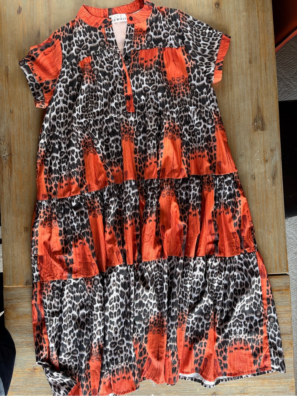 Kate Hewko Leopard Print Tiered Dress in Orange and Black